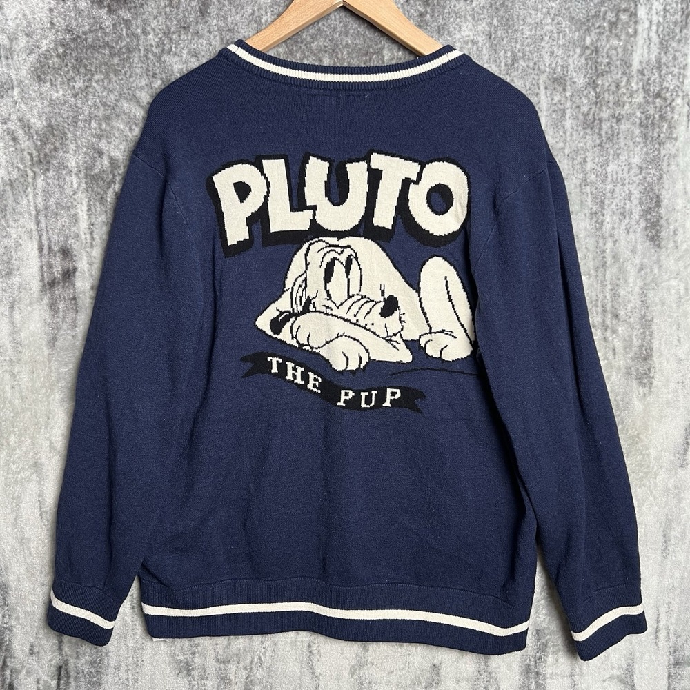 Disney Pluto Pup Cardigan Sweater Men's XL Our Universe 95th Anniversary Blue - Picture 1 of 8